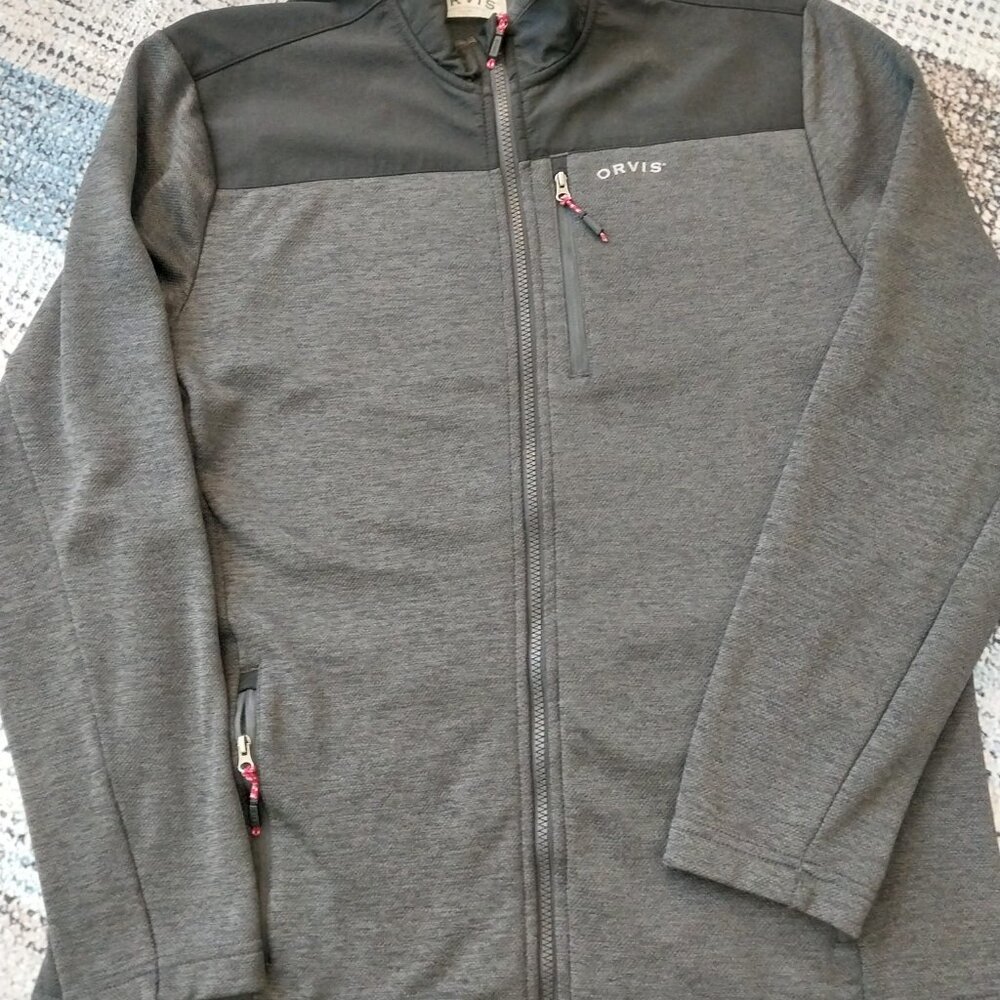 ORVIS Men’s Medium Gray Fleece Full Zip Front Pocket Jacket/Sweater
